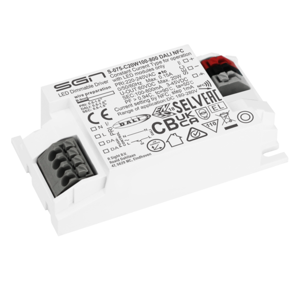 Constant Current Dimmable Driver DALI NFC 20w 100-800ma - Kuva 3